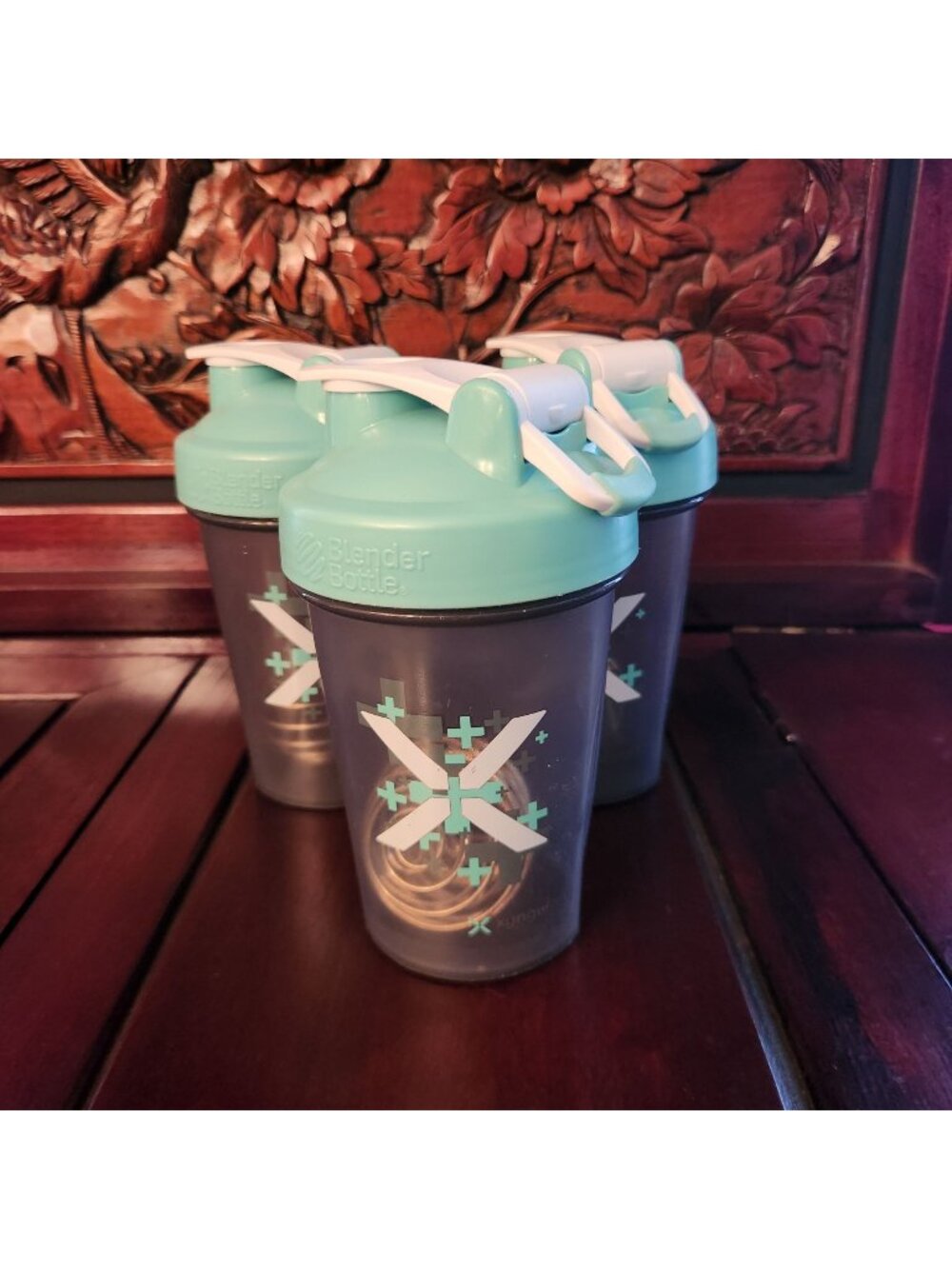 BlenderBottle Shaker Cup 12 Oz  Wire Whisk Ball Teal & Clear Plastic Set Of 3
